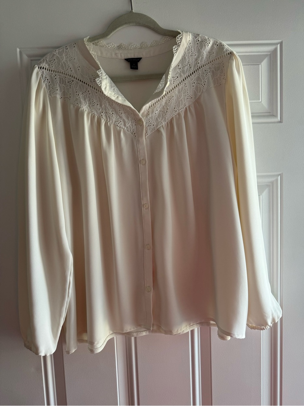 Ann Taylor Cream Lace-Trim Blouse
